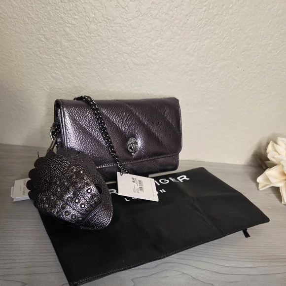 Kurt Geiger Gunmetal Metallic Crossbody/wallet NWT. With Eagle Head Change Pouch - Picture 11 of 12
